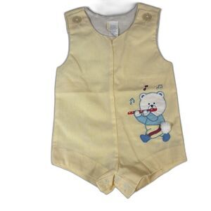 Vintage Jon Jon Romper One Piece Size 12 Months Bear Appliqué  Christmas Lined